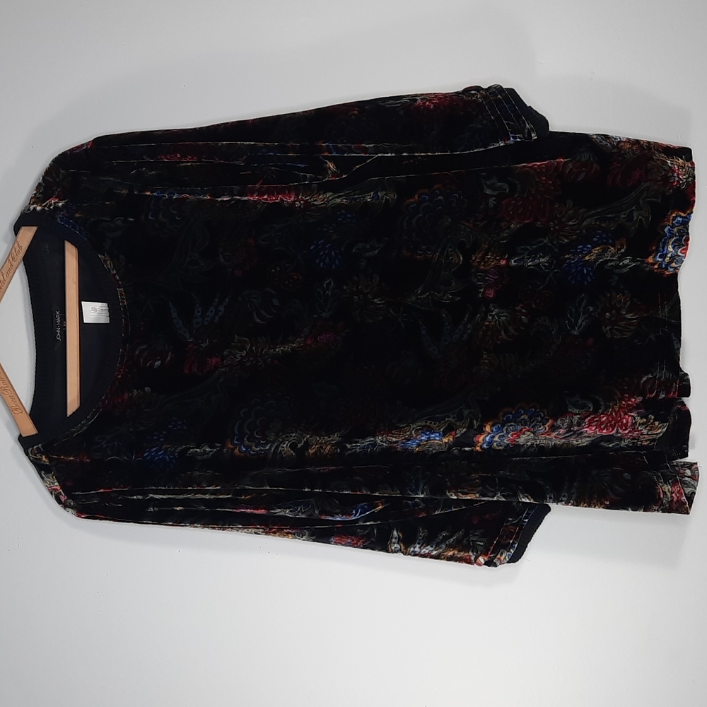 NWT John Mark Black / Floral print velvet blouse SZ 0X